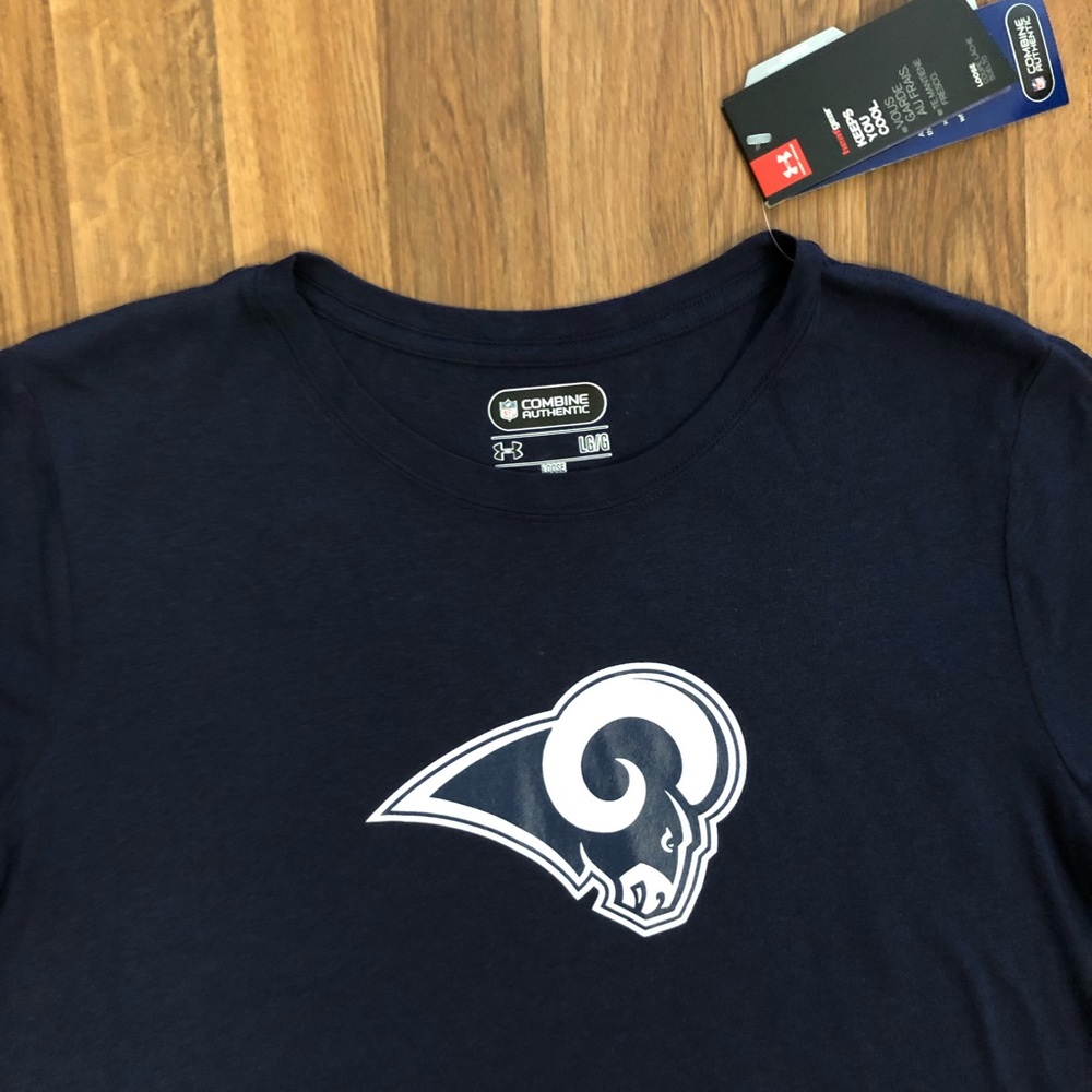 NWT Under Armour Los Angeles Rams Women’s T-Shirt Navy Blue Logo NFL Football